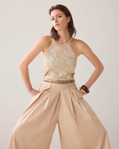 SUMMUM WOMAN Large 100% Cotton Poplin Wide Legged Culottes In Caramel