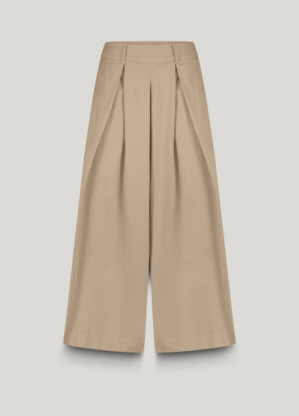 SUMMUM WOMAN Large 100% Cotton Poplin Wide Legged Culottes In Caramel