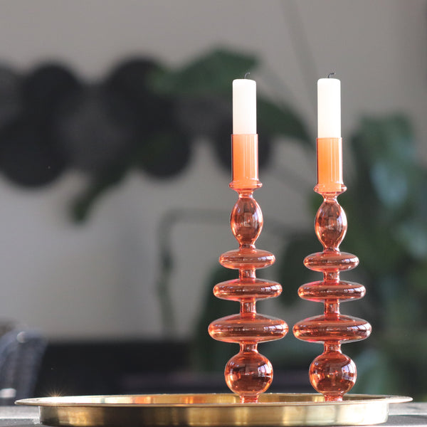 Red/burnt Orange Glass Candle Holder