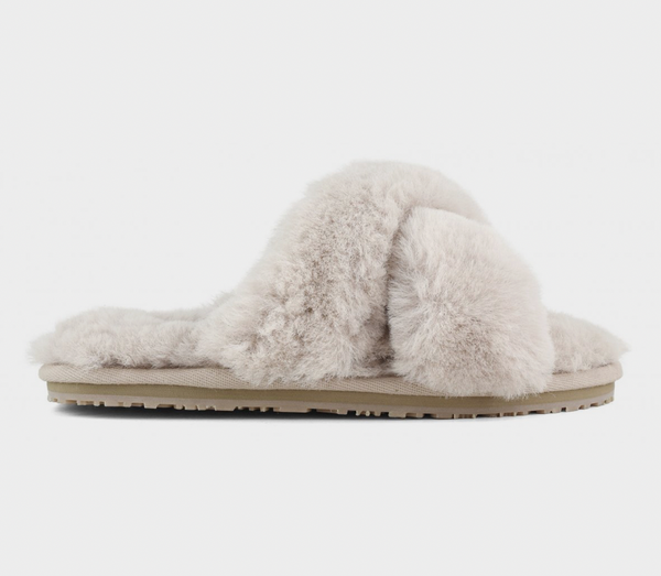 Criss Cross Faux Fur Slider Slipper - Pink Rose