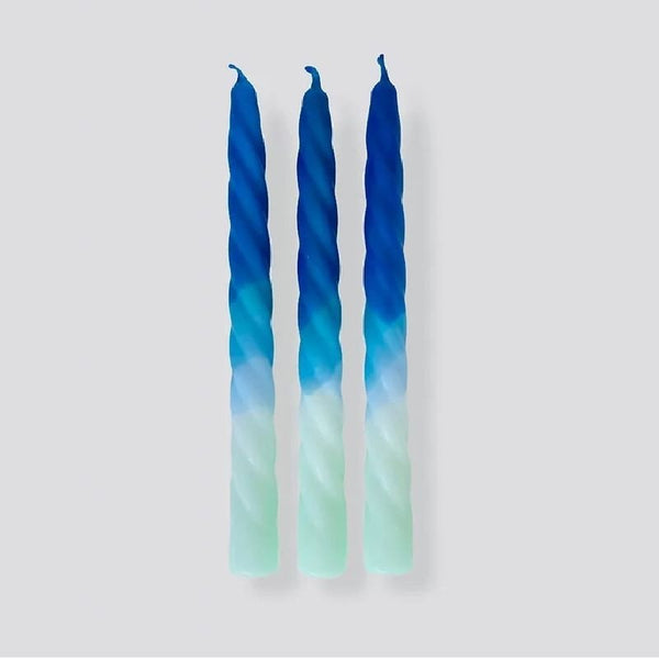 Long candles twisted shades of blue