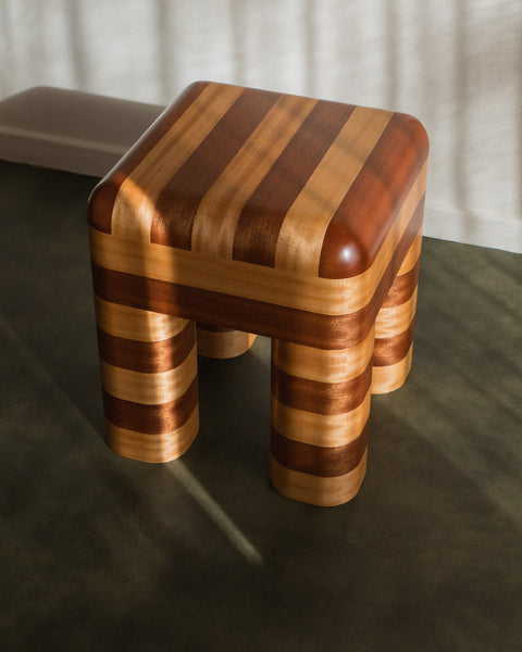 Marcello - Wooden Striped Stool / Side Table
