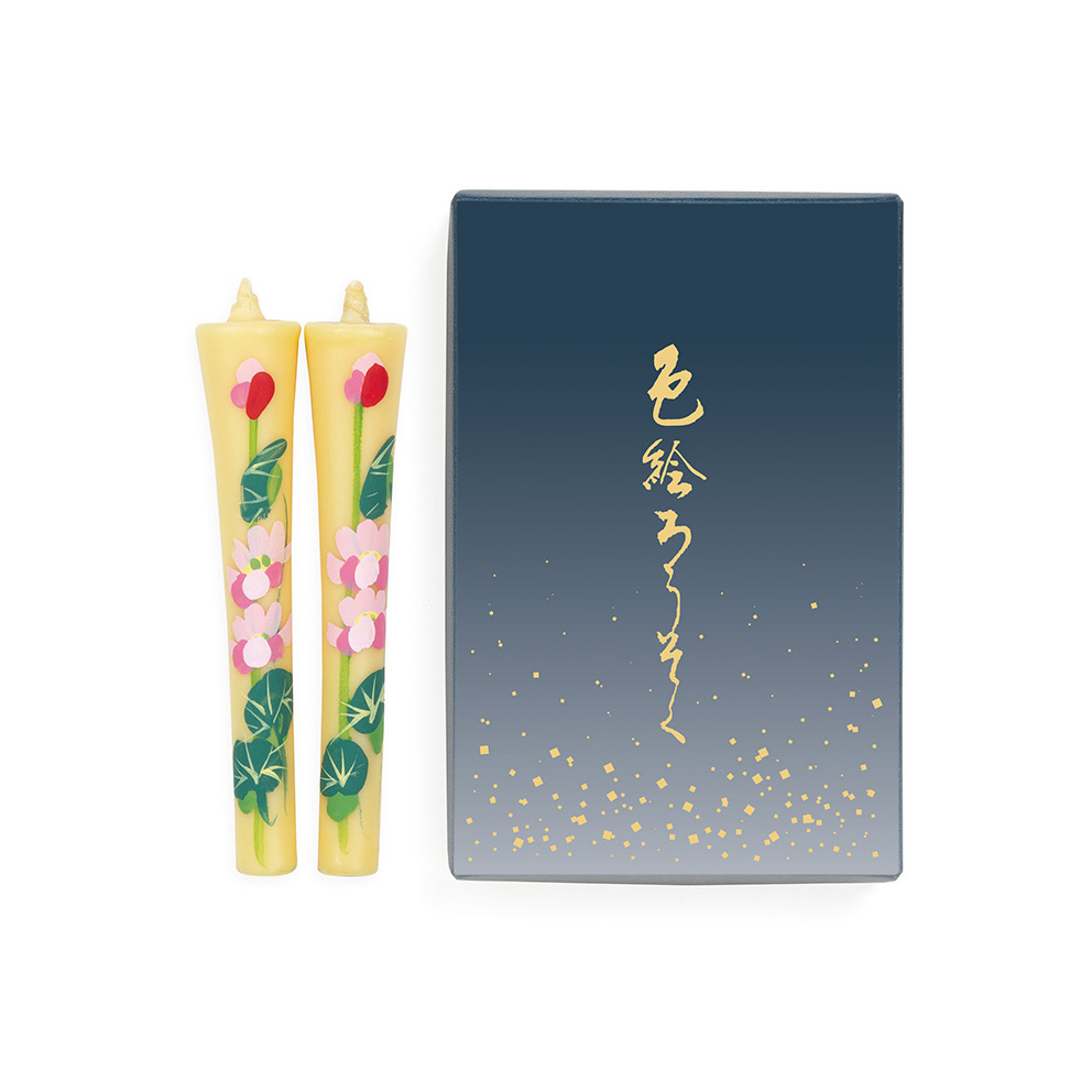 Hand Painted Japanese Candles Made of Rice Bran Wax  - Set of 2