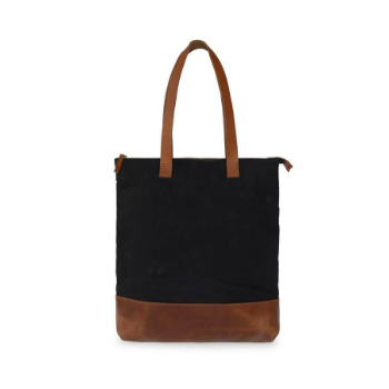 Leather and Canvas Tote Bag With Zip Top