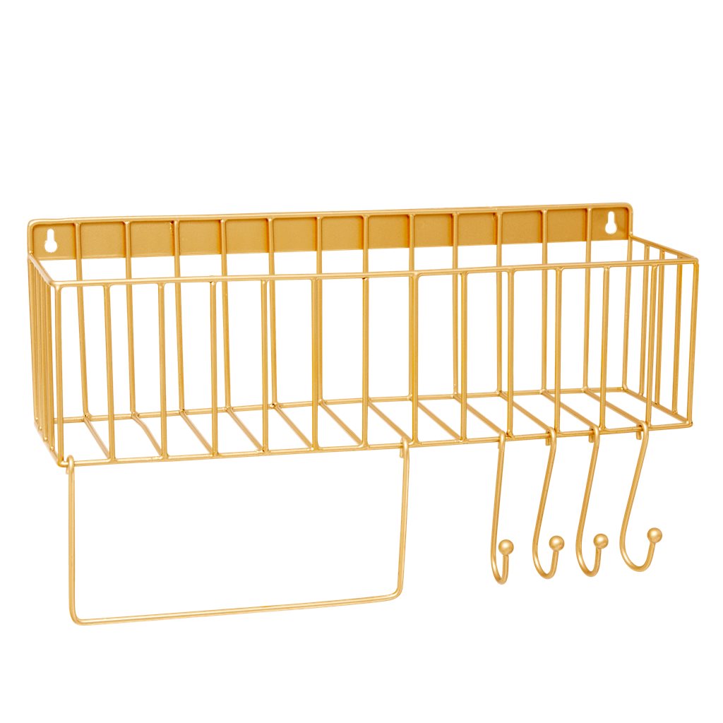 Gold Metal Shelf with Hooks