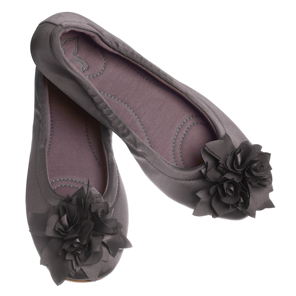 Taupe Grace Satin Ballerina Style Slippers