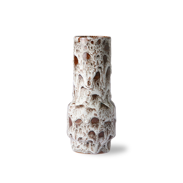 White and Brown Lava Ceramic Retro Vase