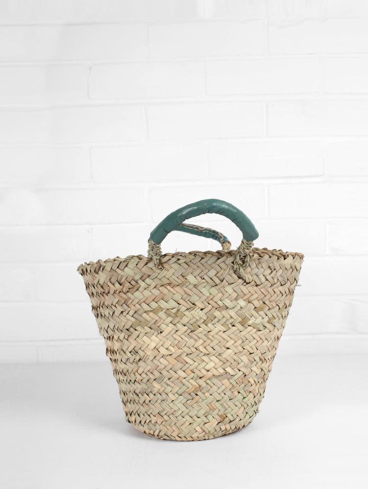 Sage Leather Handled Basket
