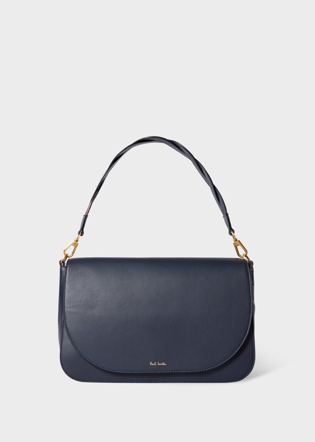 Medium Navy Leather Saddle Bag with Swirl Strap