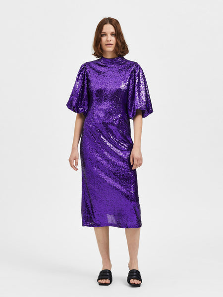Sequin Midi Dress In Acai