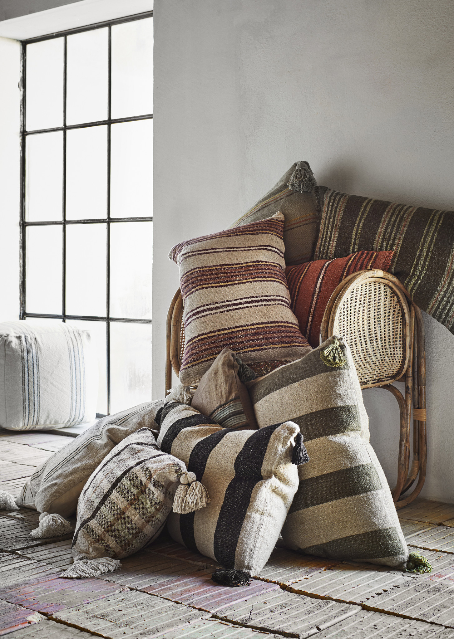 Madam Stoltz Natural and Black Linen Striped Cushion Cover