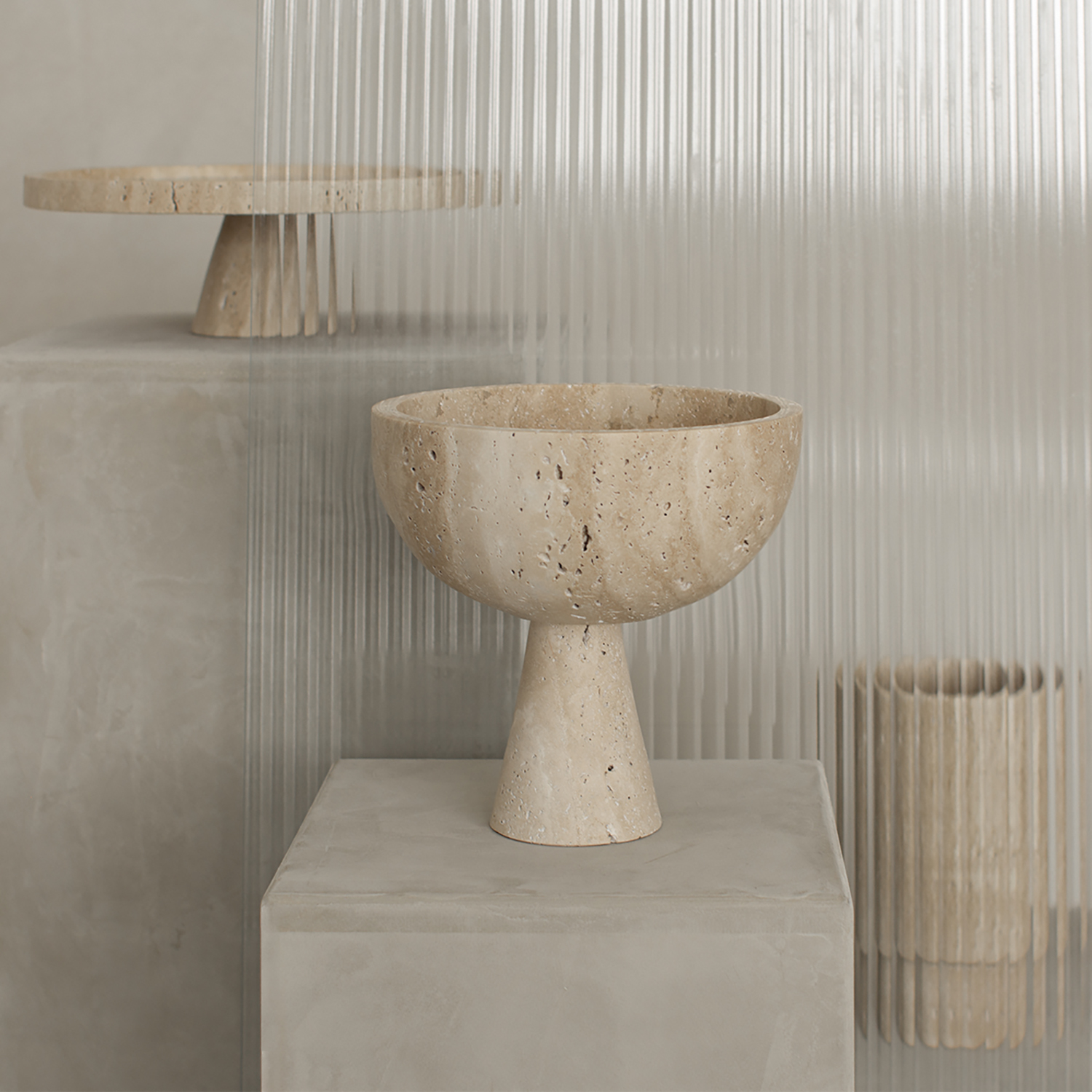 Kiwano Concept Travertine Pedestal Bowl XL