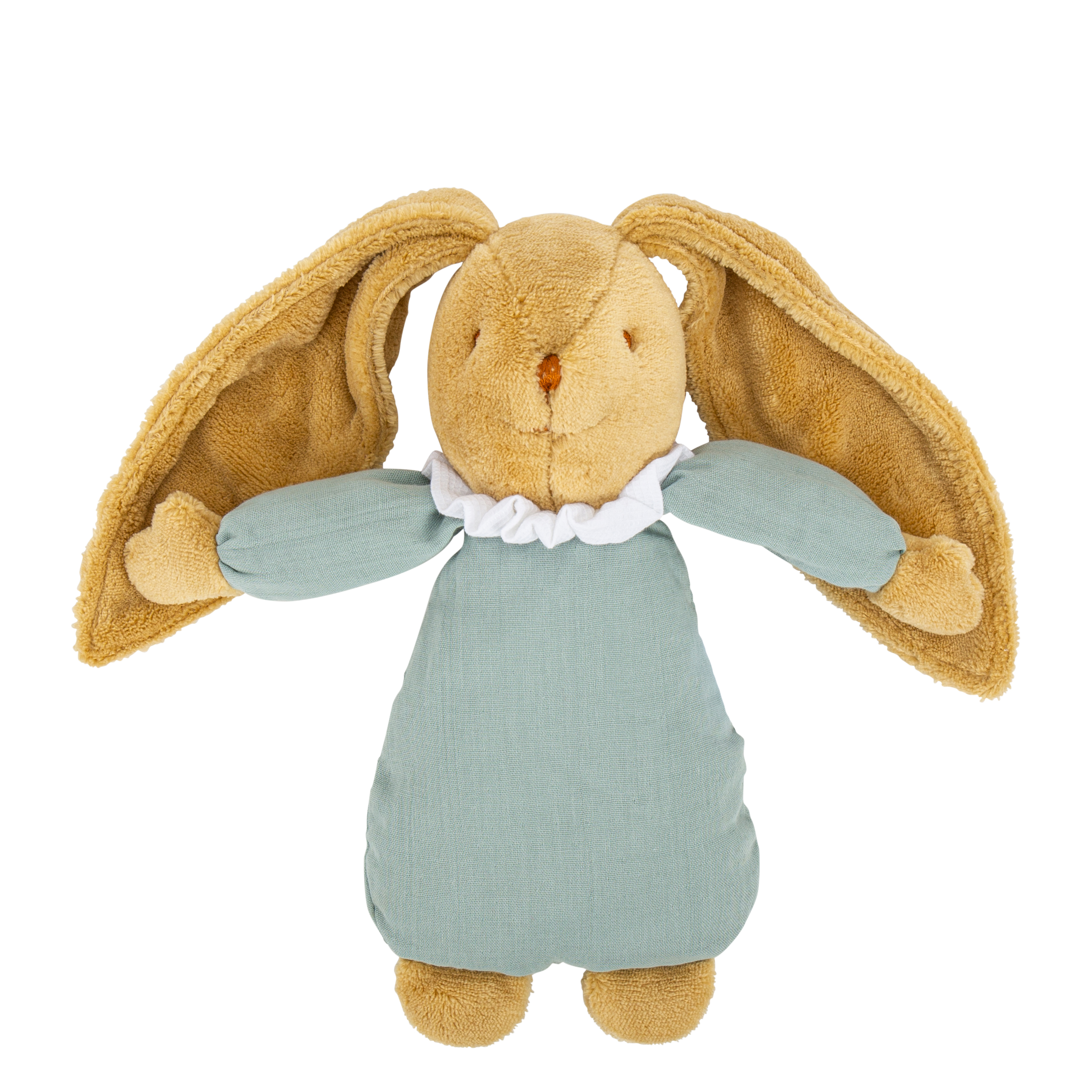 Celadon Green Linen Musical Rabbit Doudou