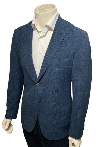 Dark Blue Check Lightweight Two Button C Hanry Jacket 