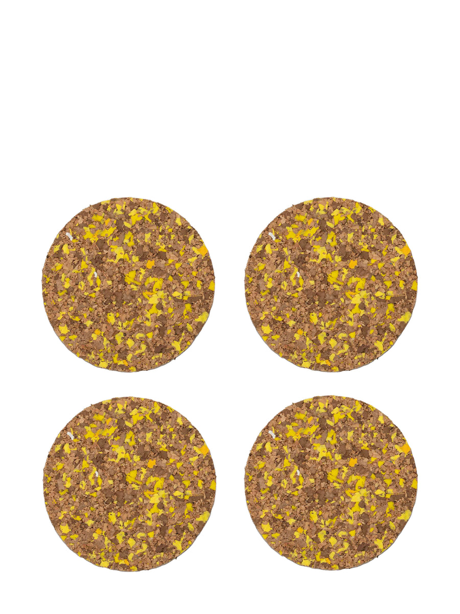 Set of 4 Yellow Cork Round Speckled Coasters