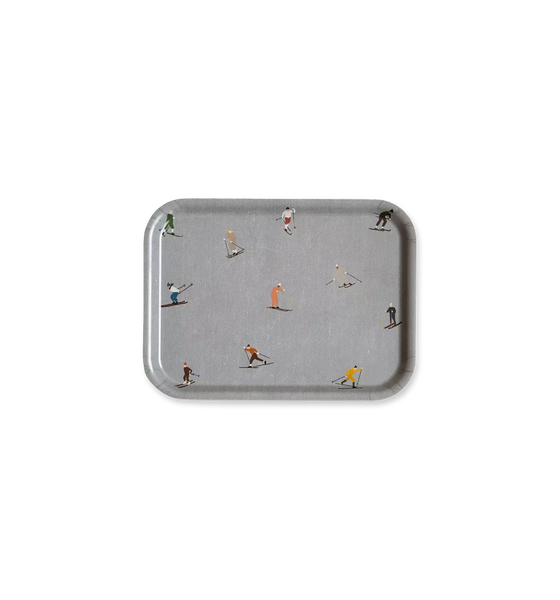 Small Birch Wood Tray, Skiers