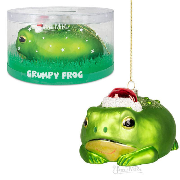 Grumpy Frog Christmas Ornament
