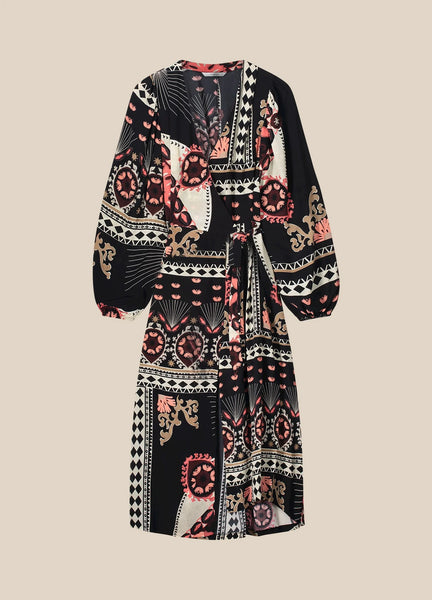 Robe maxi imprimée enveloppe - noir