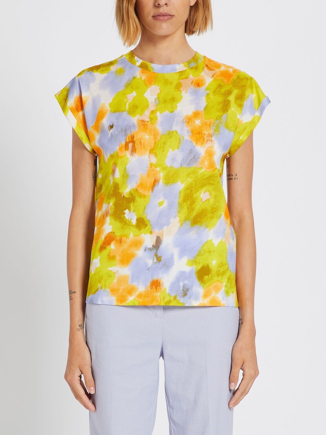 Lavender printed Cap Sleeves T Shirt