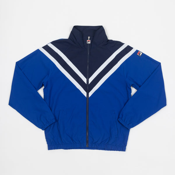 Cut Sew Panelled Track Jacket in Blue & White