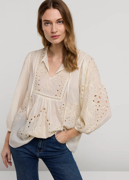 Top de broderie anglaise - | ECRU