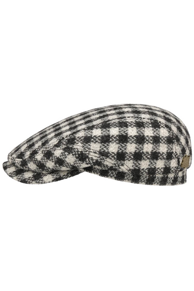 Harris Tweed Twotone Check Flat Cap Black/white