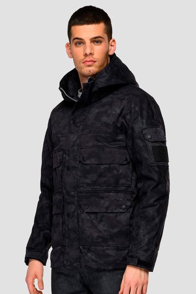 Veste à capuche noire camouflage
