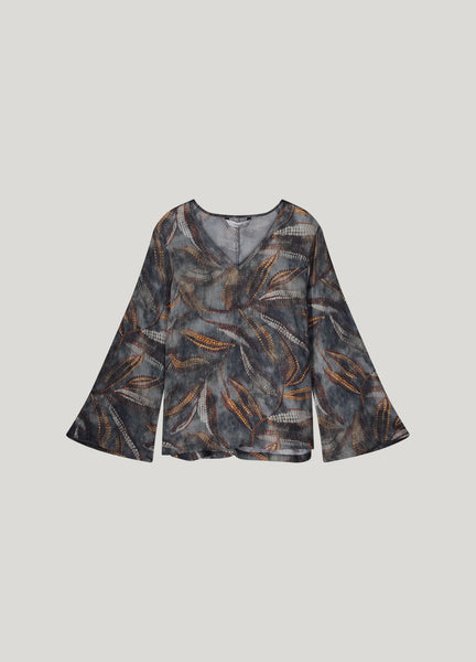 Top à col en V avec manches évasées - Cloud Gray