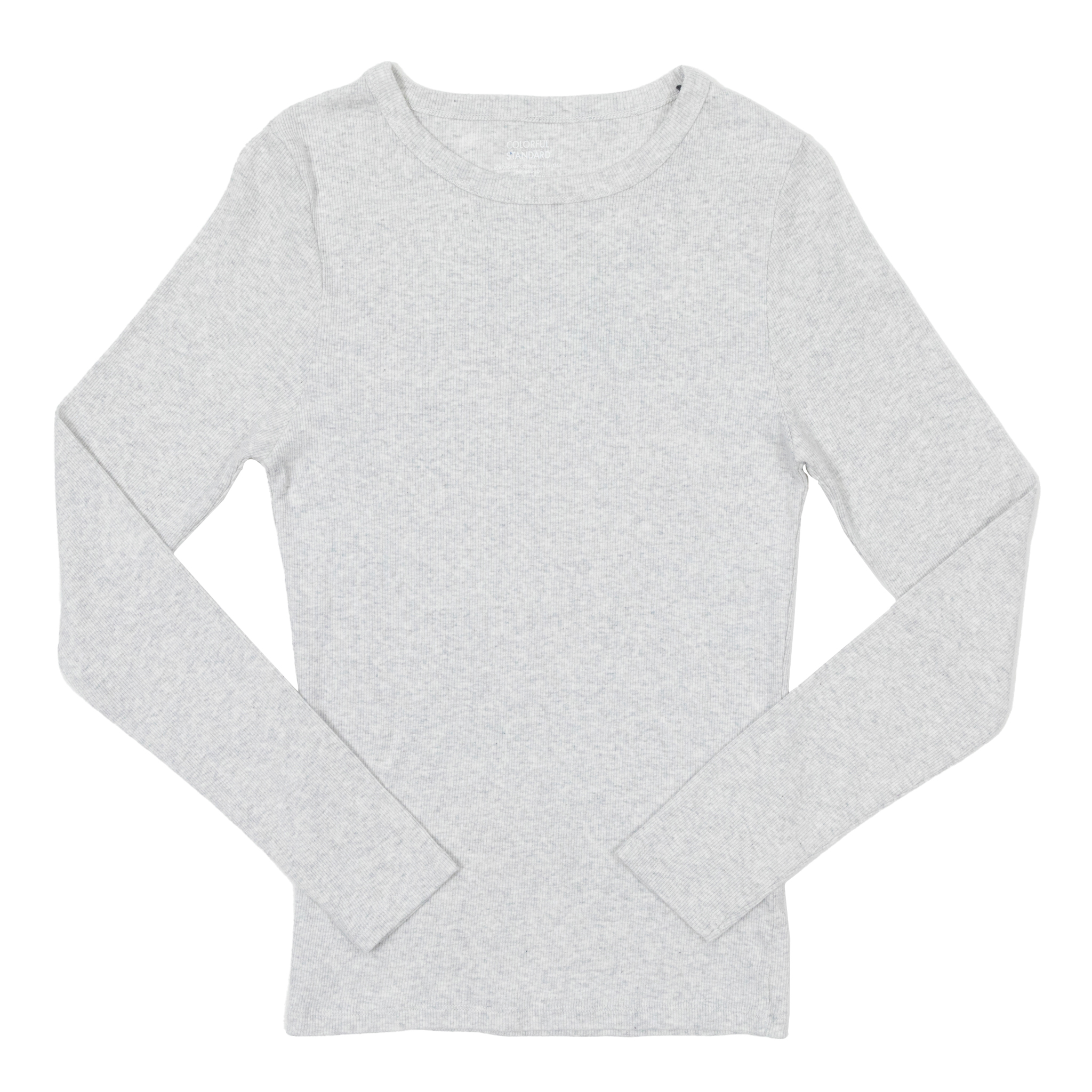 Long Sleeve Organic Rib Top in Light Grey