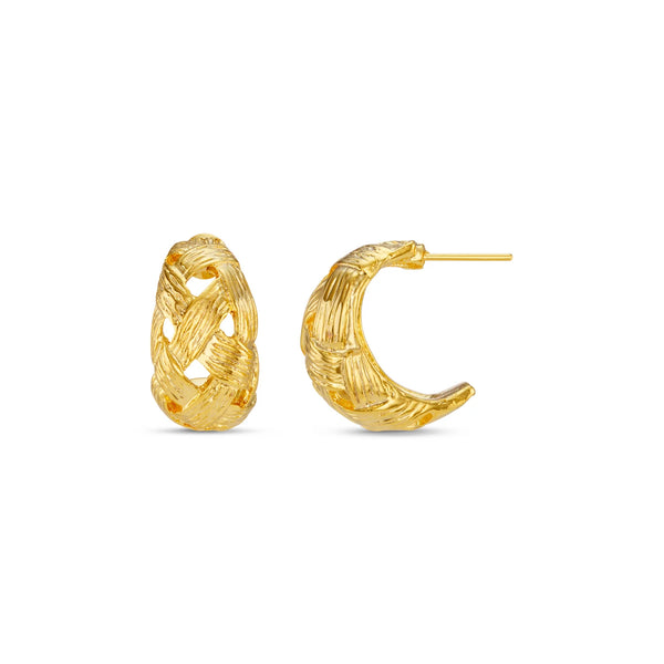 Domed Woven Cut Out Hoops - Gold